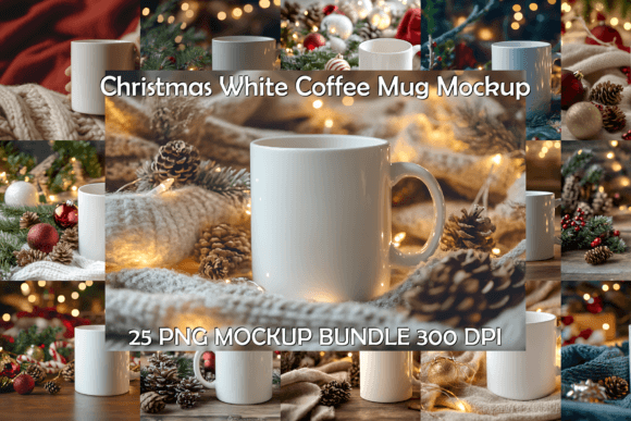 Christmas White Coffee Mug Mockup Bundle for Product Mockups and Graphics