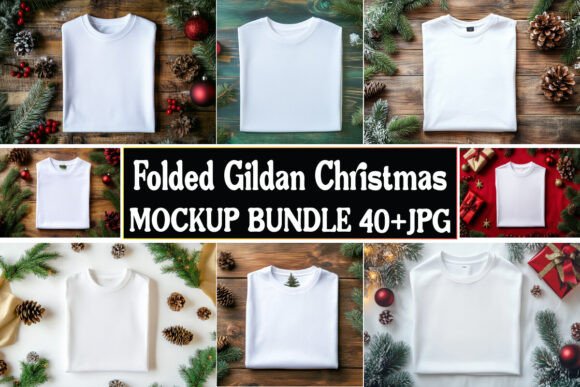 Folded Gildan Christmas Mockup Bundle 01 for Product Mockups and Graphics