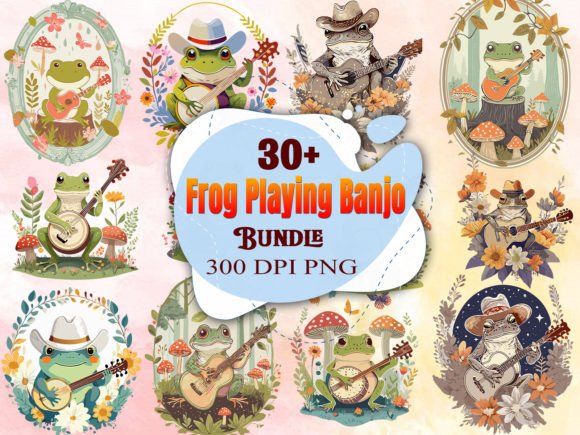 Frog Playing Banjo Sublimation Bundle for Crafts and Graphics