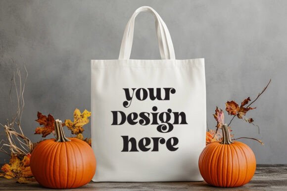 Halloween Natural Tote Bag Mockup 3 for Graphics and Product Mockups