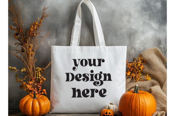 Halloween White Tote Bag Mockup 4 for Product Mockups and Graphics
