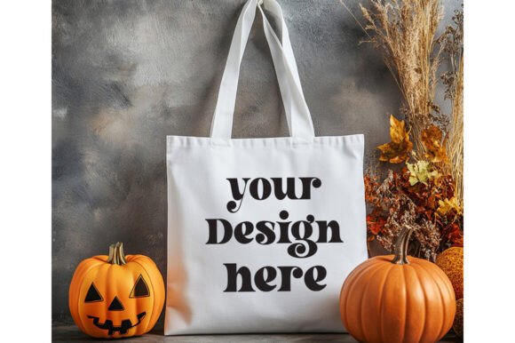 Halloween White Tote Bag Mockup 6 - Graphics for Product Mockups