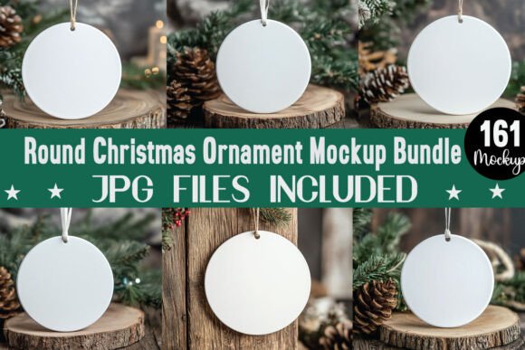 Round Christmas Ornament Mockup Bundle for Graphics and Product Mockups